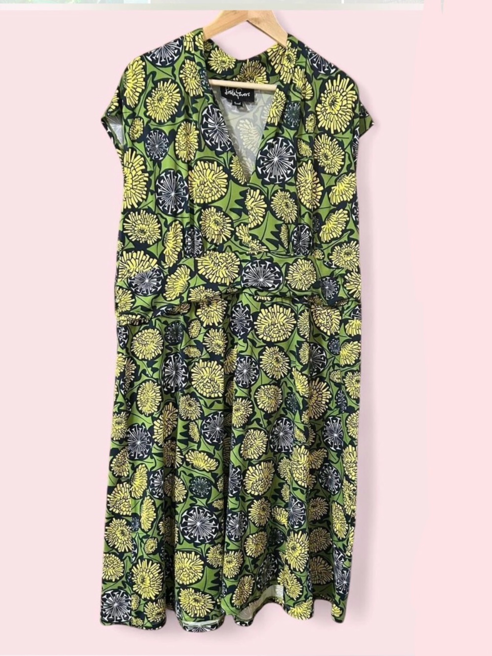 Lesley Evers Betsey Dandelion Floral V-Neck Midi Dress 2x